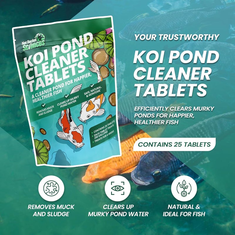Not Rocket Sciences Koi Pond Cleaner Tablets - 25 Pcs. Muck & Sludge Remover, Ideal for Koi Fish Pond Maintenance, Outdoor Use, 8 oz - Image 2